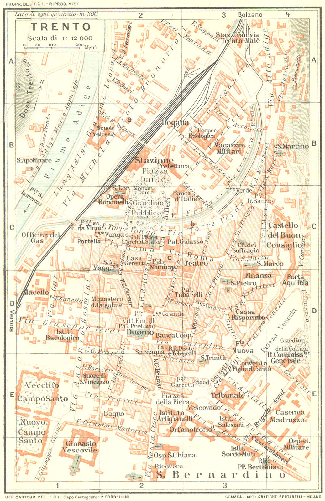 TRENTO. Vintage town city map plan. Italy 1927 old vintage chart